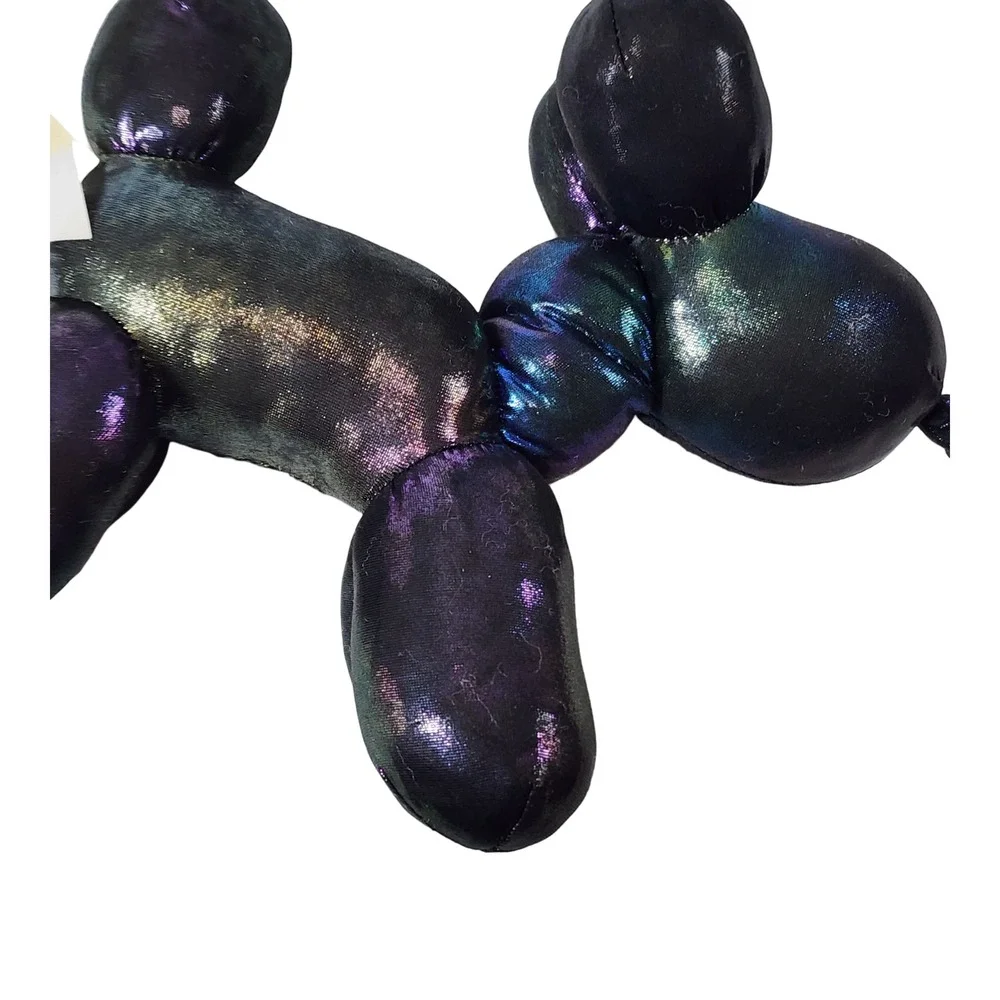 Iridescent Oil Slick Balloon Dog Plush Gothic Skull Patch Multicolor 9in